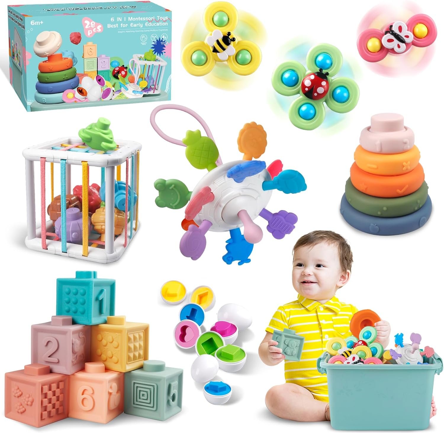 5 Jouets Montessori Animaux – Plastique Sécurisé, Jouets Sensoriels Pour Bébés, Développement Motricité Fine, Tri De Couleurs - 11