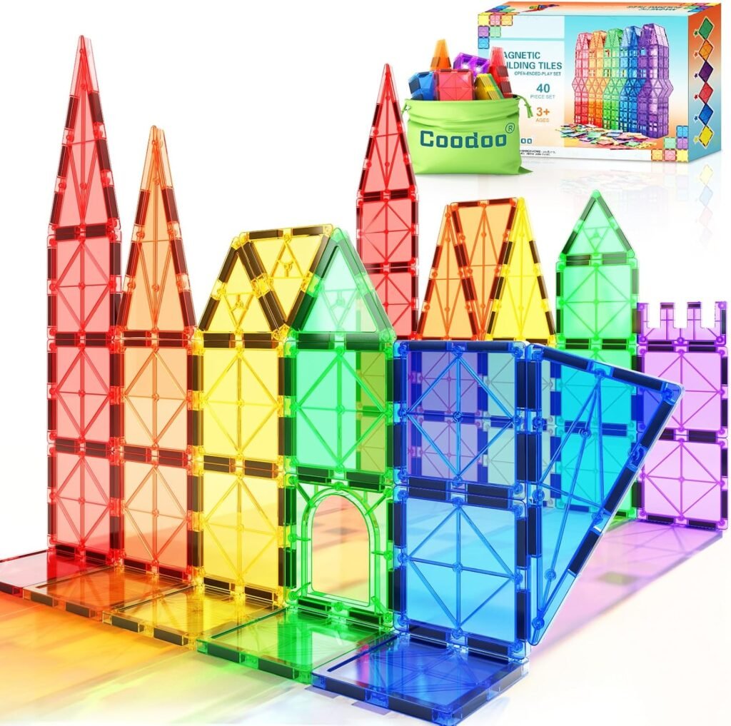 Tuiles Magnétiques Pour Enfants – 78 Pièces – Jeu De Construction Créatif 3D – Éducatif STEM, Montessori – Cadeau 3-7 Ans