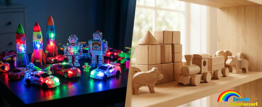 Jouets plastique clignotant vs Jouets bois naturel : ce qui se passe vraiment dans le cerveau de votre bébé