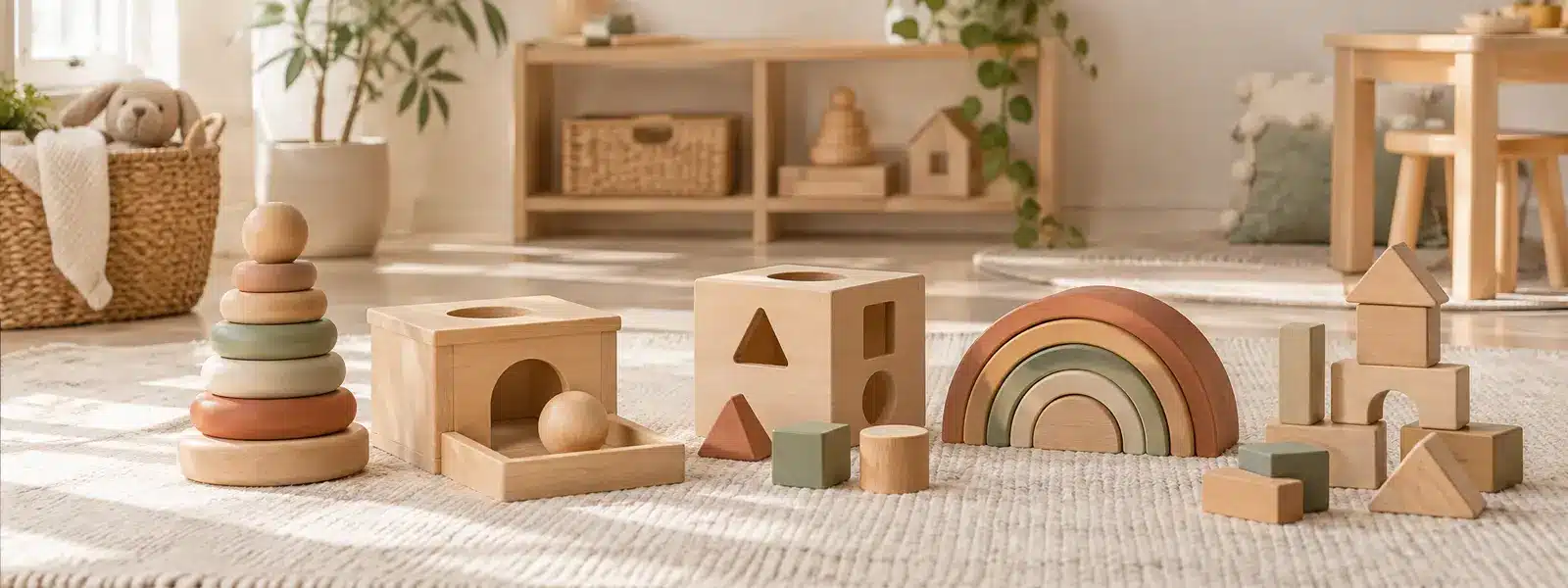 Sélection de jouets Montessori en bois pour bébé de 0 à 1 an